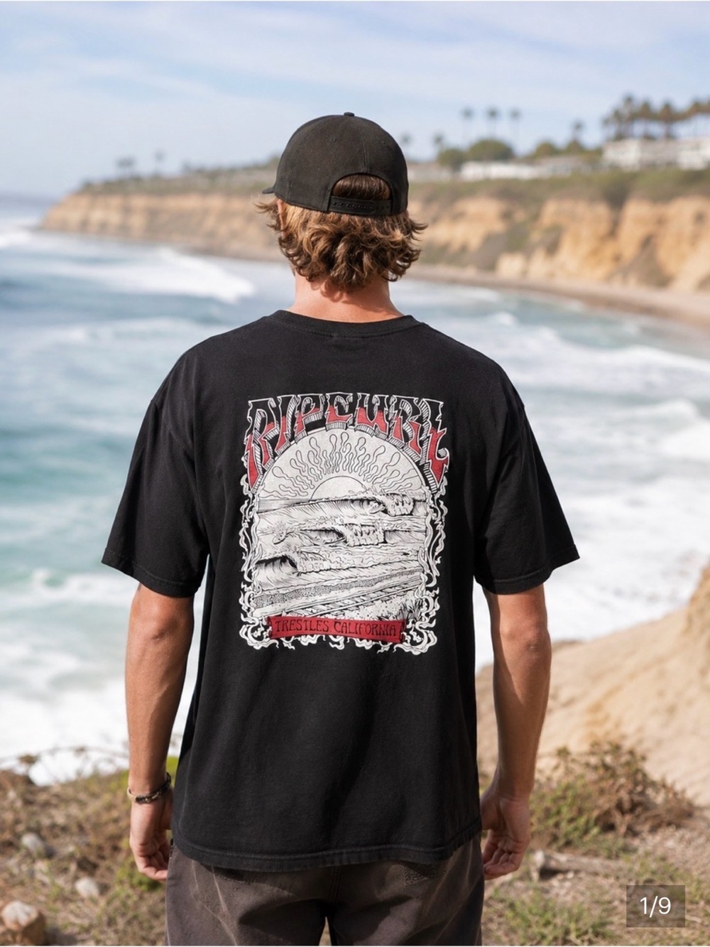 Ripcurl Black Men's Graphic Tee Trestles California Medium
